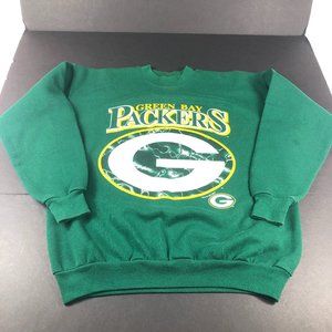 VTG 1997 Green Bay Packers Sweatshirt Adult Large Green Big Logo Faded Crewneck